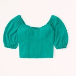 Abercrombie & Fitch Puff Sleeve Corset Sweetheart top in green